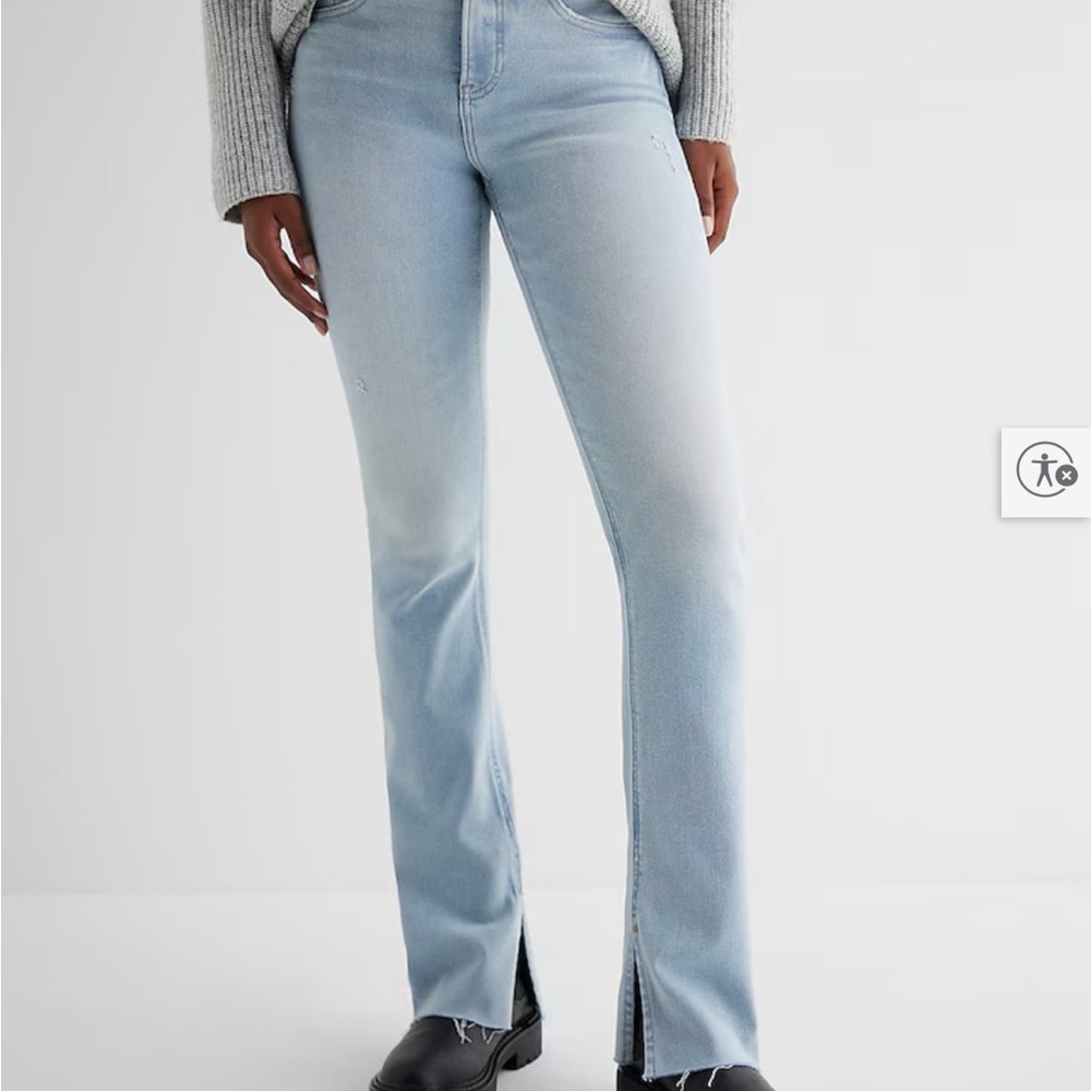 Express Mid Rise Light Wash Raw Hem Sky Scraper Jeans